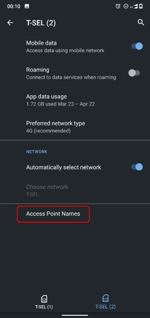 Pilih Access Point Name