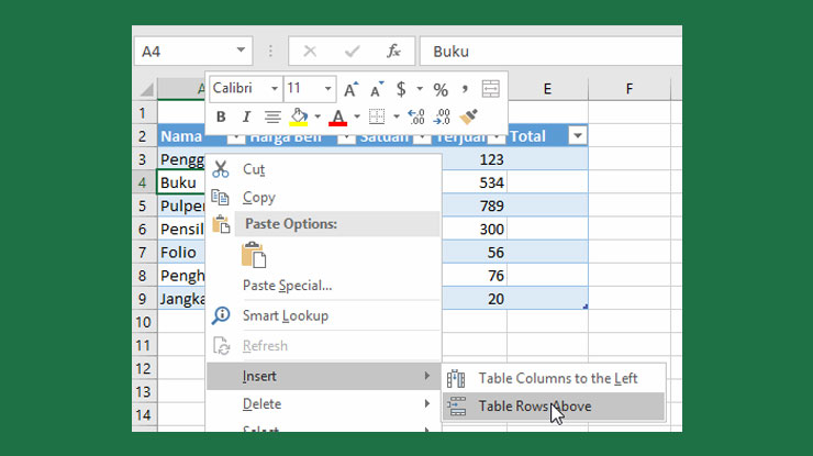 Cara Menambah Baris Tabel Pada Excel