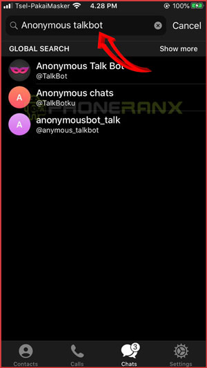 Ketikan Anonymous Talkbot di Kolom Pencarian Telegram