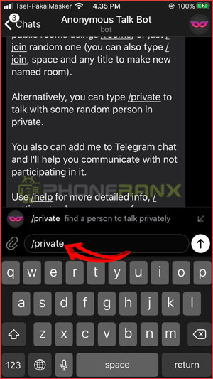 Ketikan Perintah Private untuk Chat Anonymous
